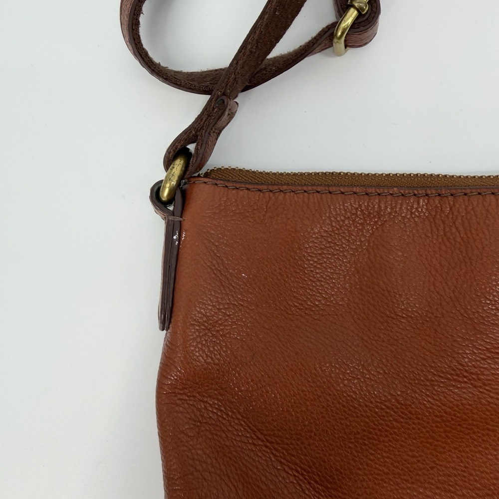 Fossil Brown Leather Crossbody Purse Shoulder Bag Minimalist Pebbled Medium - Picture 14 of 15